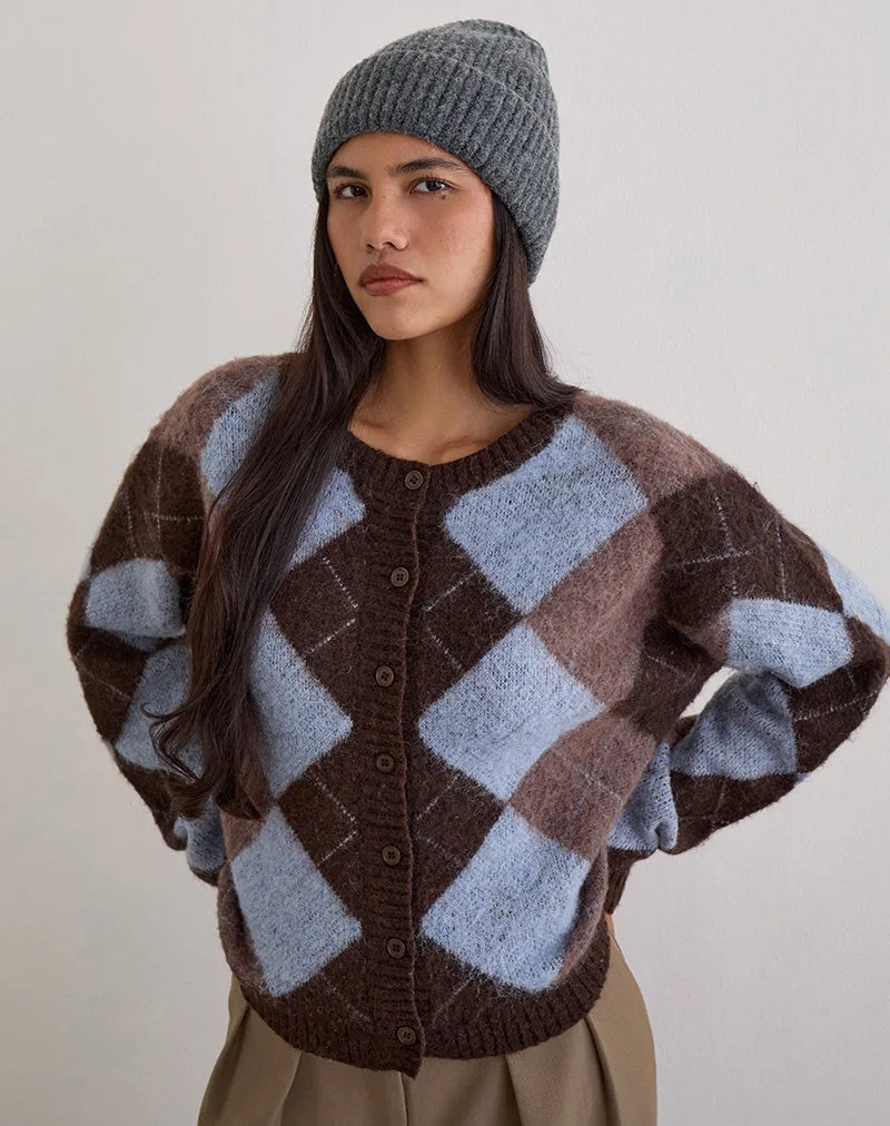 Eliana Cardigan in Knit Argyle Blue sold by Motel Rocks product image thumbnail 5