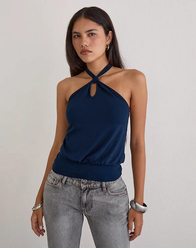 Giunea Knot Halter Top in Navy sold by Motel Rocks product image thumbnail 2