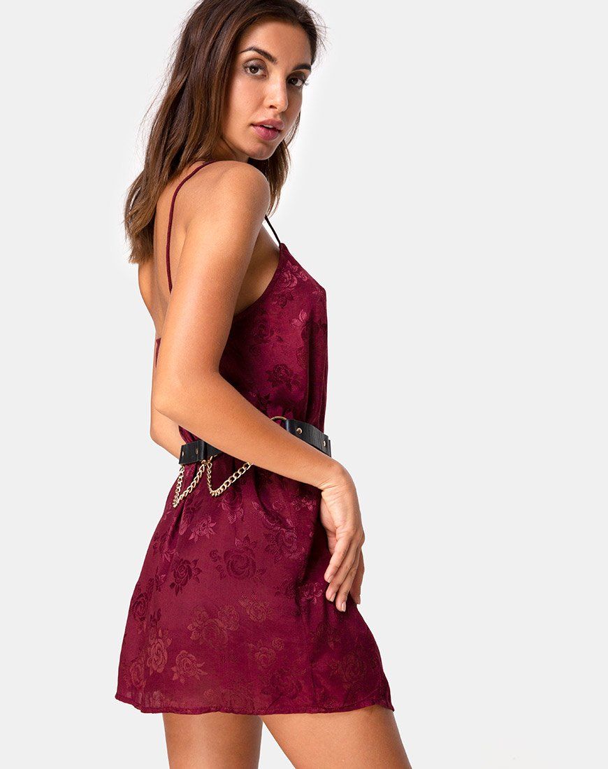 Datista Slip Dress in Satin Rose Burgundy sold by Motel Rocks product image thumbnail 2