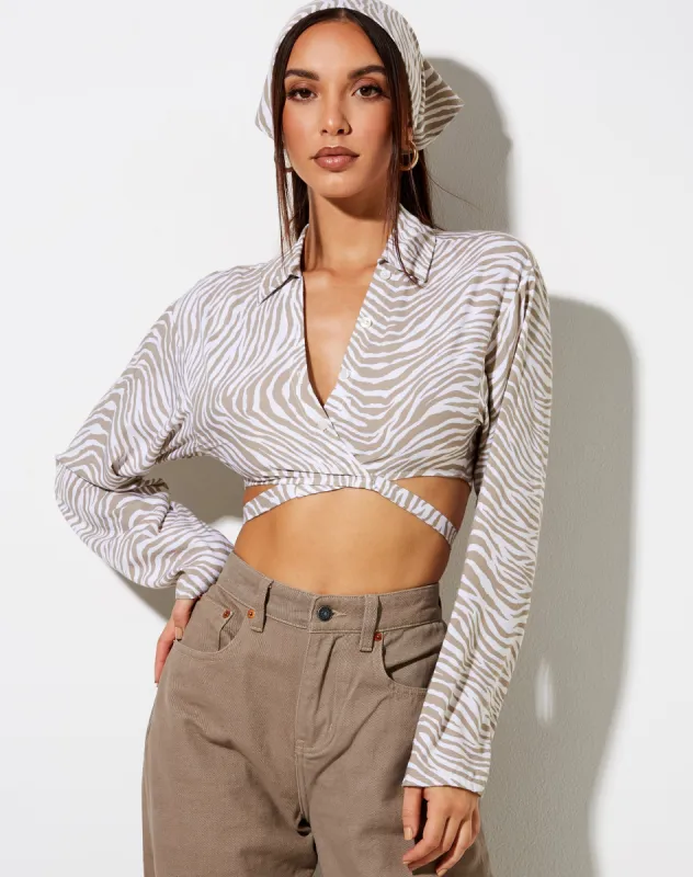 Elyse Crop Top in Tonal Zebra sold by Motel Rocks