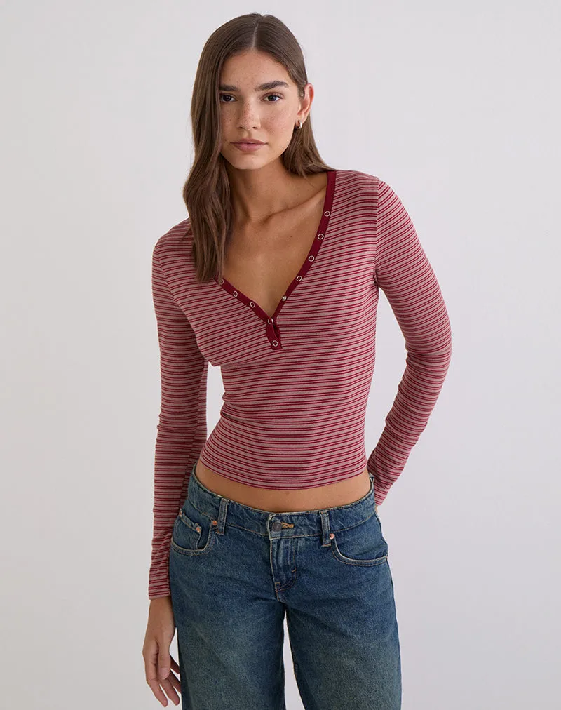 Yusi Long Sleeve Top in Burgundy Stripe sold by Motel Rocks