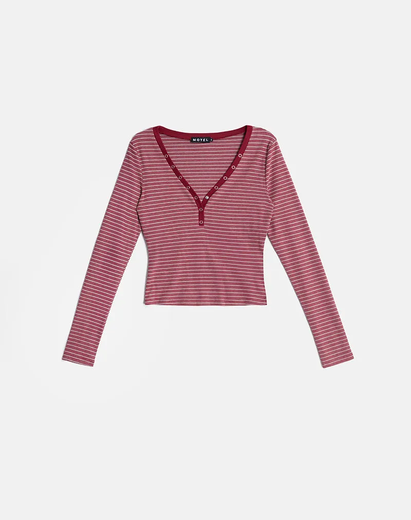 Yusi Long Sleeve Top in Burgundy Stripe sold by Motel Rocks product image thumbnail 4