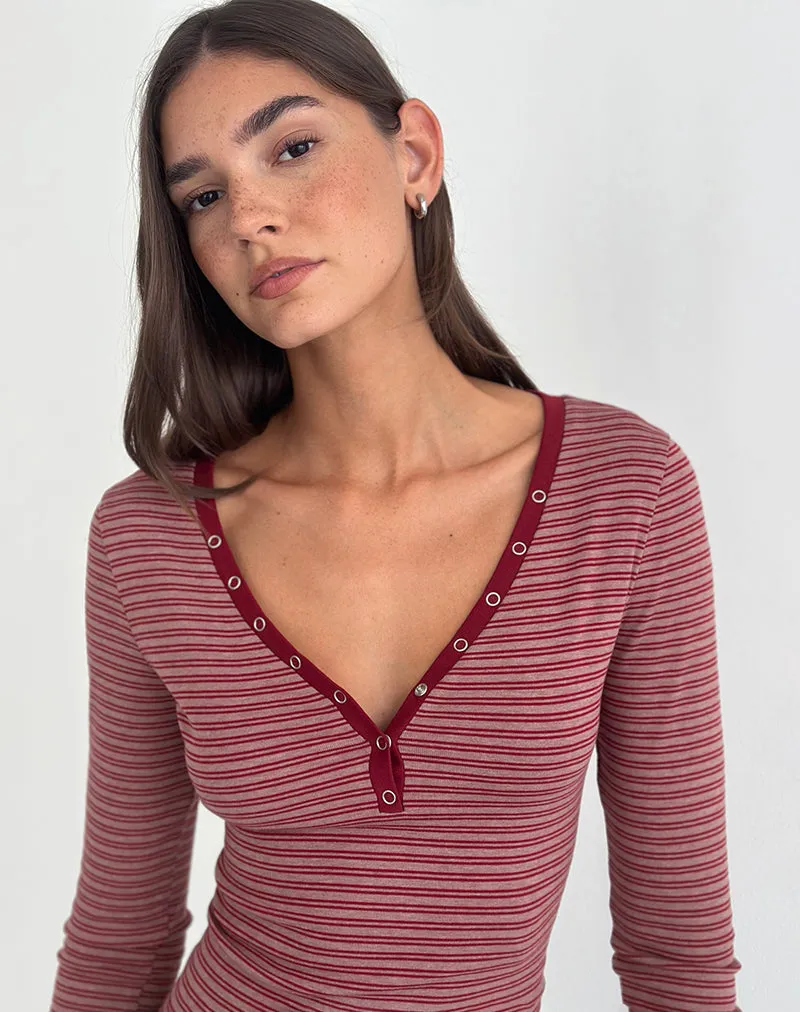 Yusi Long Sleeve Top in Burgundy Stripe sold by Motel Rocks product image thumbnail 3