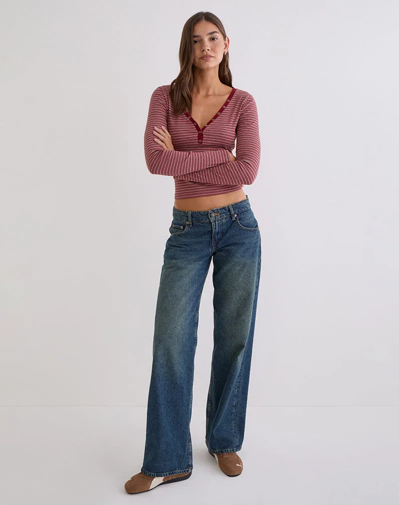 Yusi Long Sleeve Top in Burgundy Stripe sold by Motel Rocks product image thumbnail 2