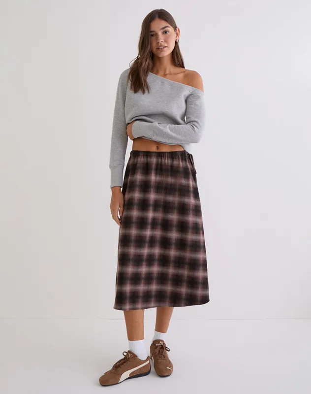 Taka Midi Skirt in Pink and Brown Check made by Motel Rocks