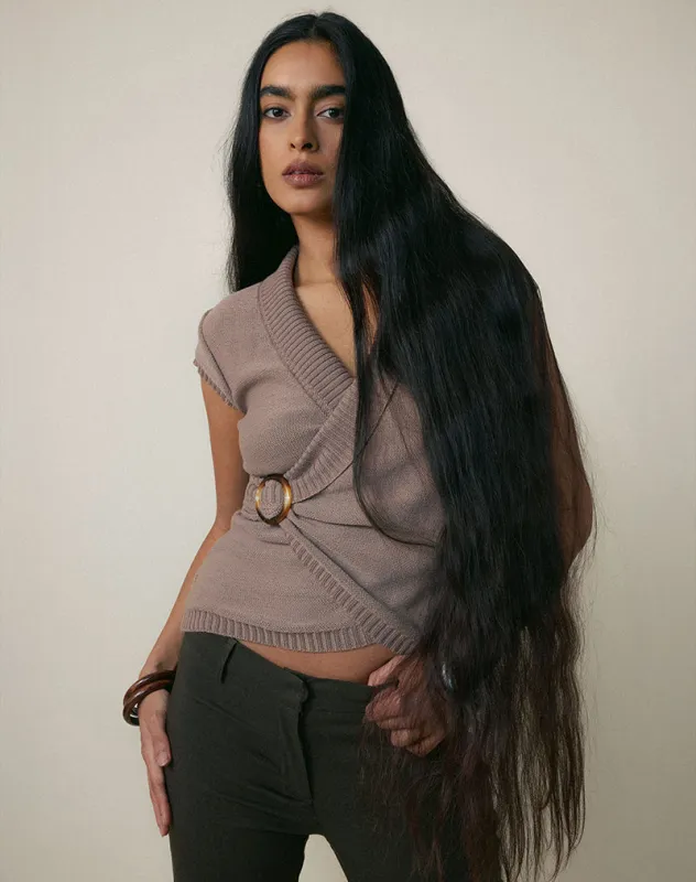 Malya Top with Buckle in Knit Taupe made by Motel Rocks