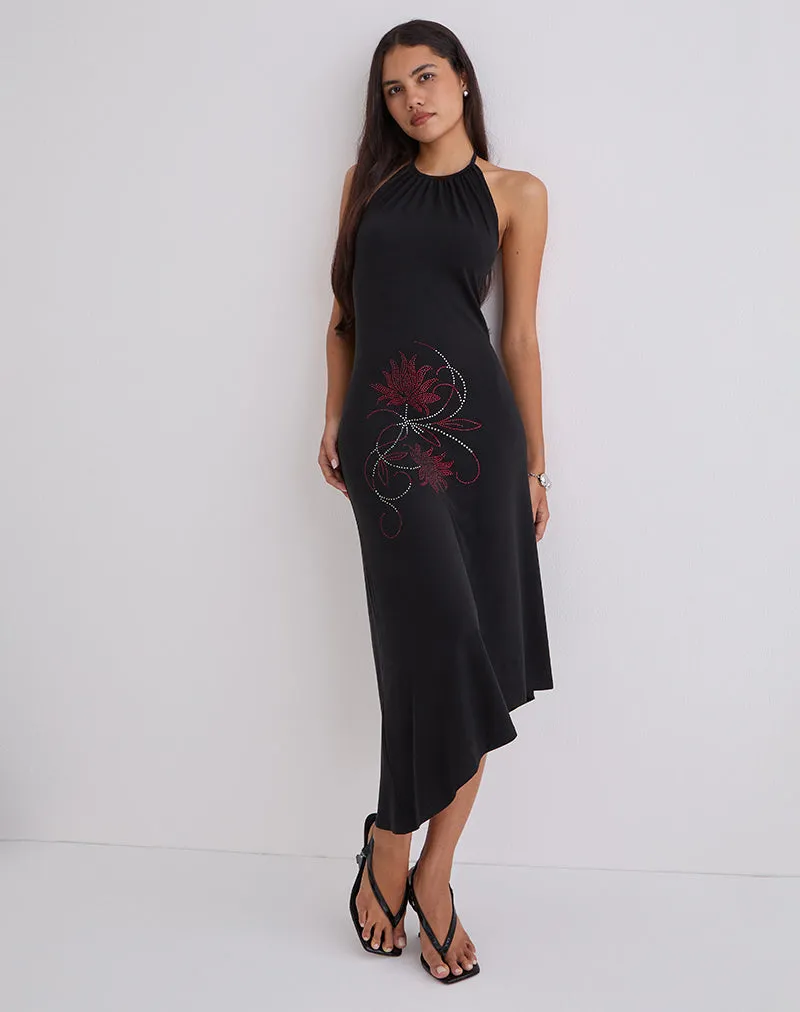 Zavine Midi Dress in Cupro Diamante Flower Black sold by Motel Rocks product image thumbnail 5