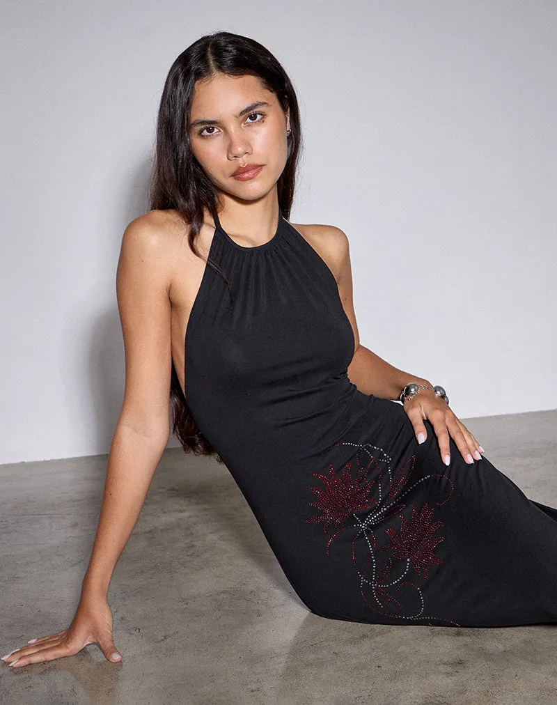 Zavine Midi Dress in Cupro Diamante Flower Black sold by Motel Rocks product image thumbnail 2