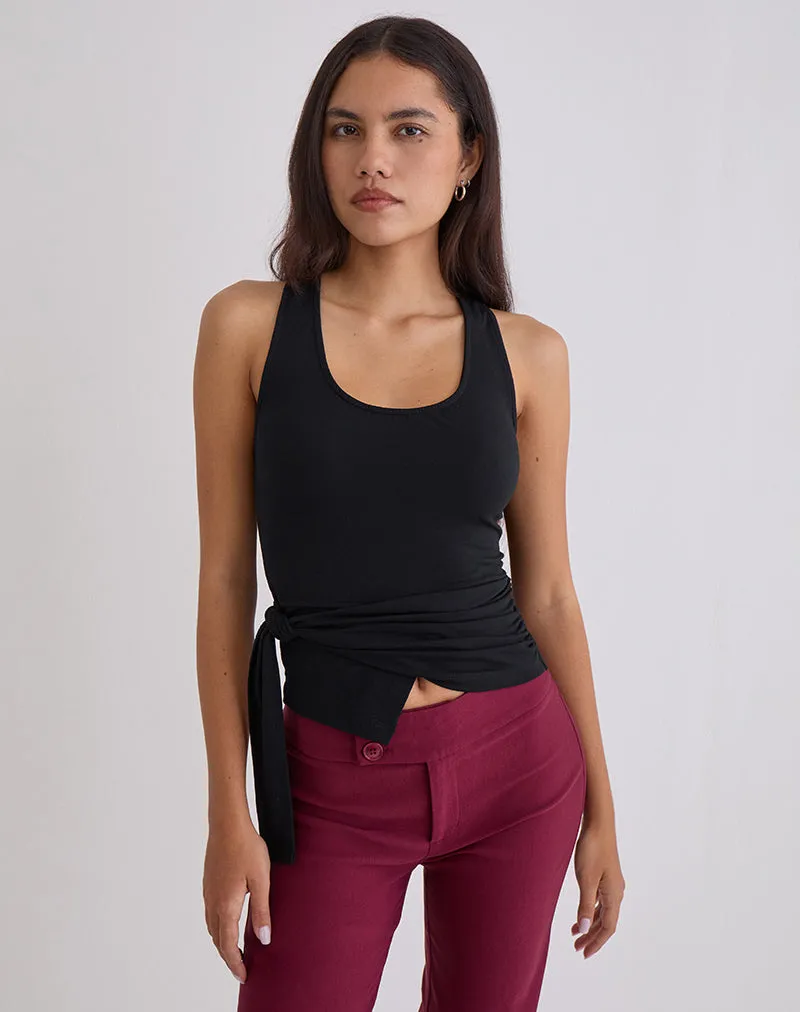 Tanzy Tie Top in Jersey Black sold by Motel Rocks
