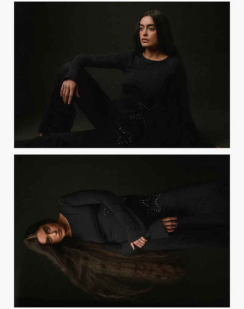 Malakai Long Sleeve Top in Star Stud Black sold by Motel Rocks product image thumbnail 3