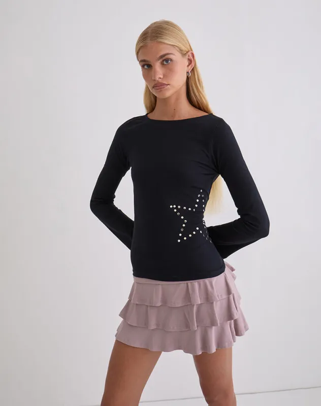 Malakai Long Sleeve Top in Star Stud Black made by Motel Rocks