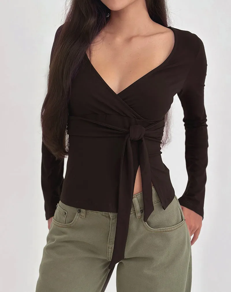Lamae Wrap Top in Bitter Chocolate sold by Motel Rocks product image thumbnail 2