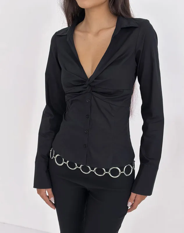 Karis Shirt in Poplin Black sold by Motel Rocks