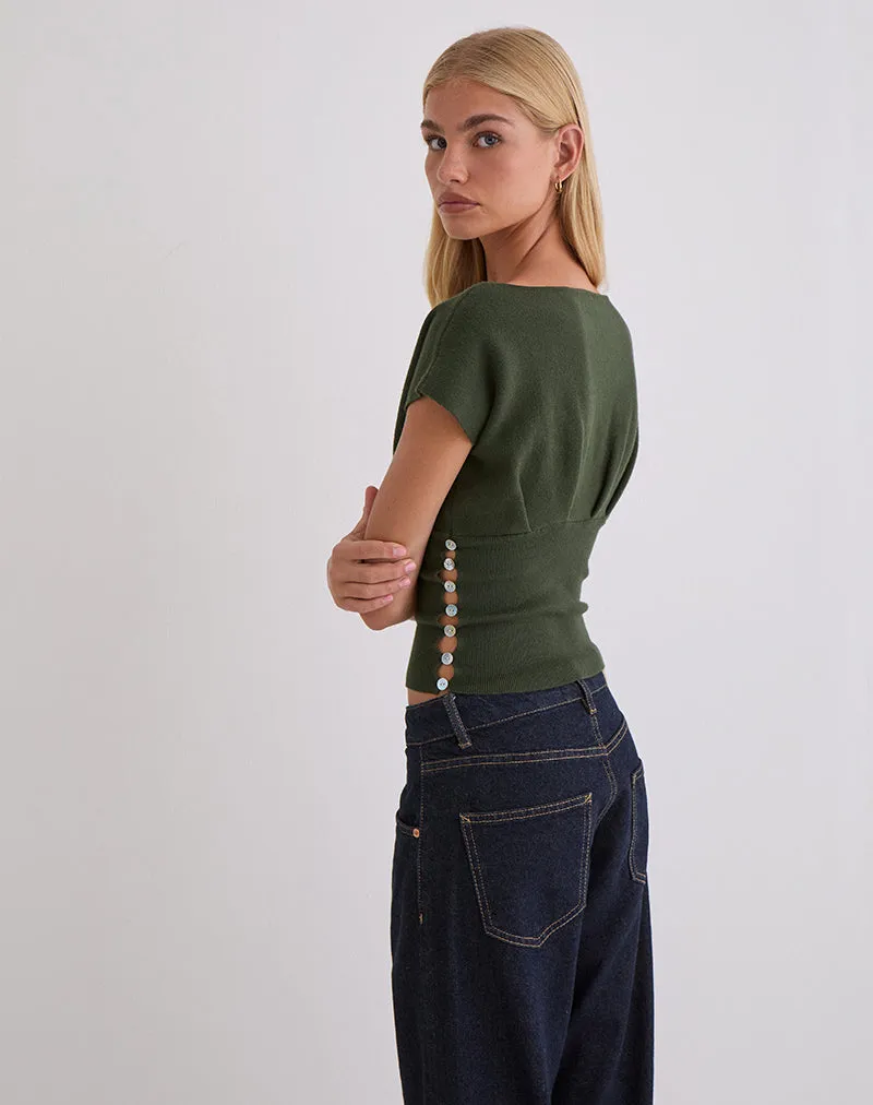 Elin Top in Knit Khaki with Pearl Buttons sold by Motel Rocks product image thumbnail 4