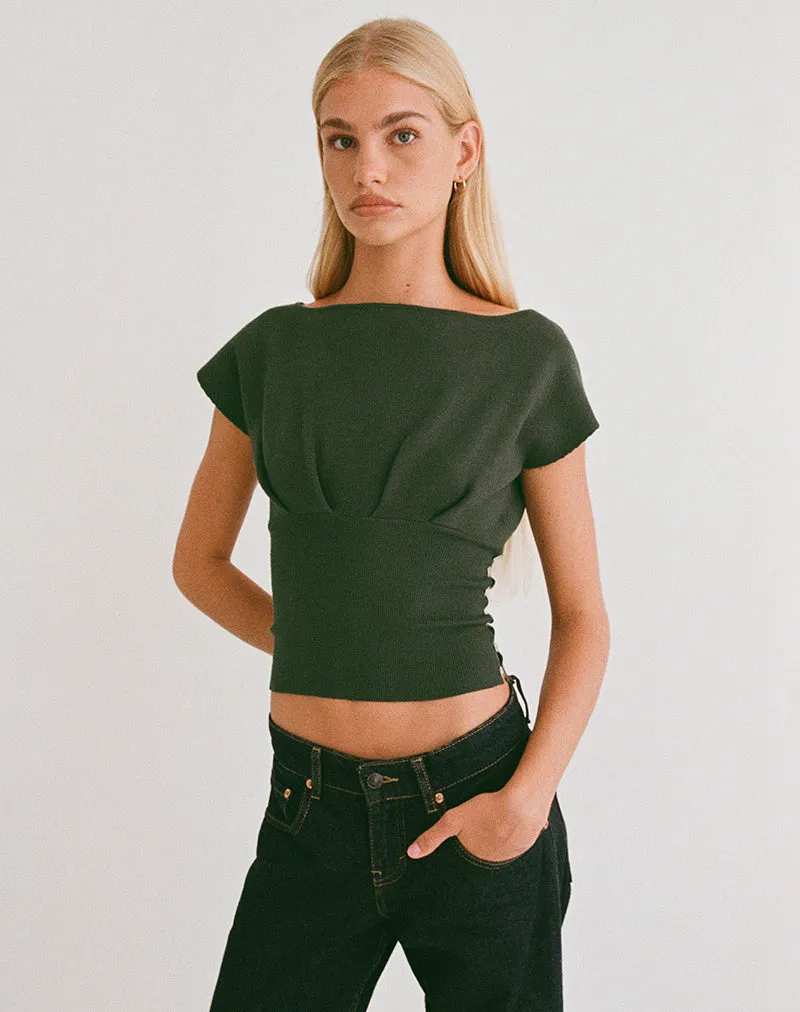 Elin Top in Knit Khaki with Pearl Buttons sold by Motel Rocks product image thumbnail 5