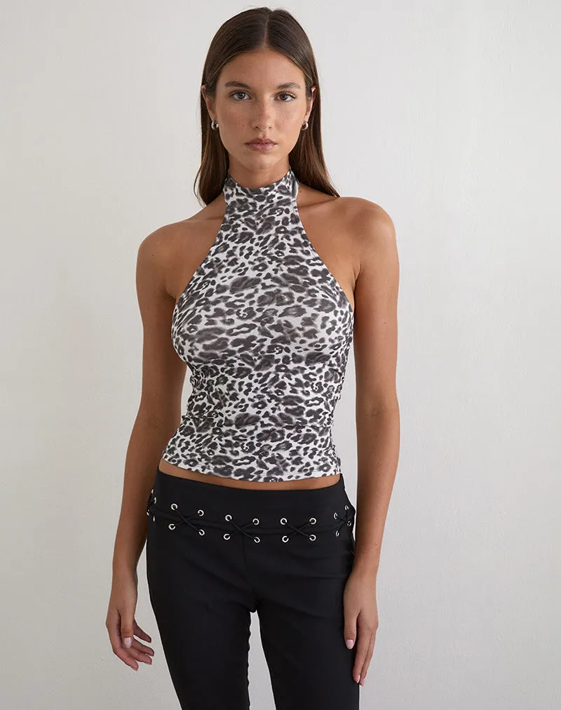 Galile High Neck Top in Jersey Blurry Leopard Grey sold by Motel Rocks product image thumbnail 2
