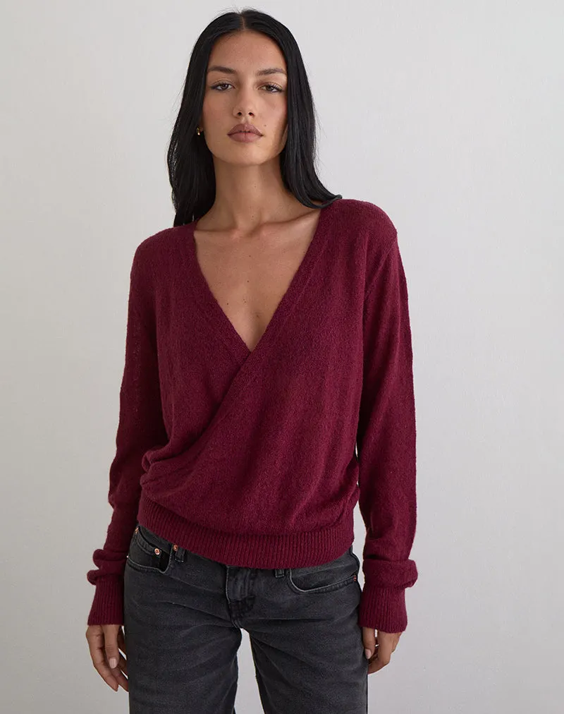 Saroya Plunge Wrap Top in Knit Wine sold by Motel Rocks