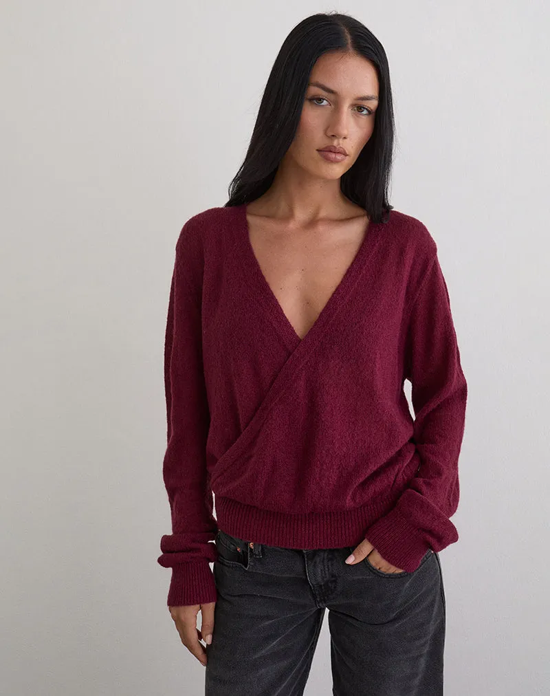 Saroya Plunge Wrap Top in Knit Wine sold by Motel Rocks product image thumbnail 3