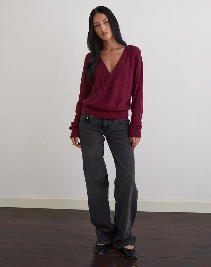 Saroya Plunge Wrap Top in Knit Wine sold by Motel Rocks product image thumbnail 2