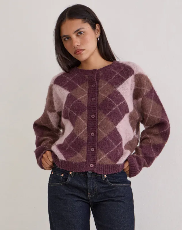 Eliana Cardigan in Knit Argyle Pink made by Motel Rocks