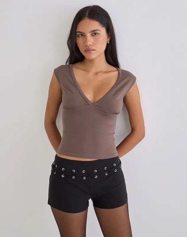 Emberly Plunge Top in Coffee Quartz sold by Motel Rocks
