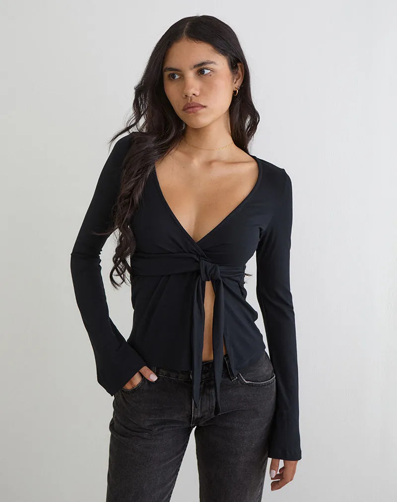 Lamae Wrap Top in Black sold by Motel Rocks