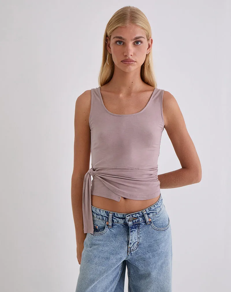 Tanzy Tie Top in Jersey Dusty Mauve sold by Motel Rocks