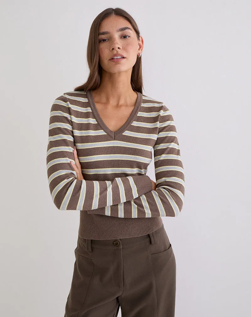 Yasra Jumper in Stripe Knit Brown and Yellow sold by Motel Rocks