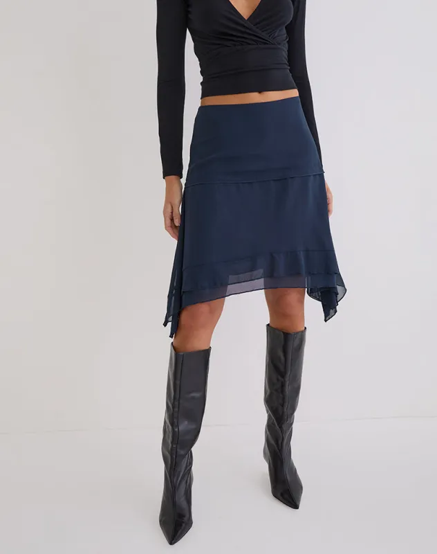 Marella Midi Skirt in Chiffon Blue Graphite sold by Motel Rocks