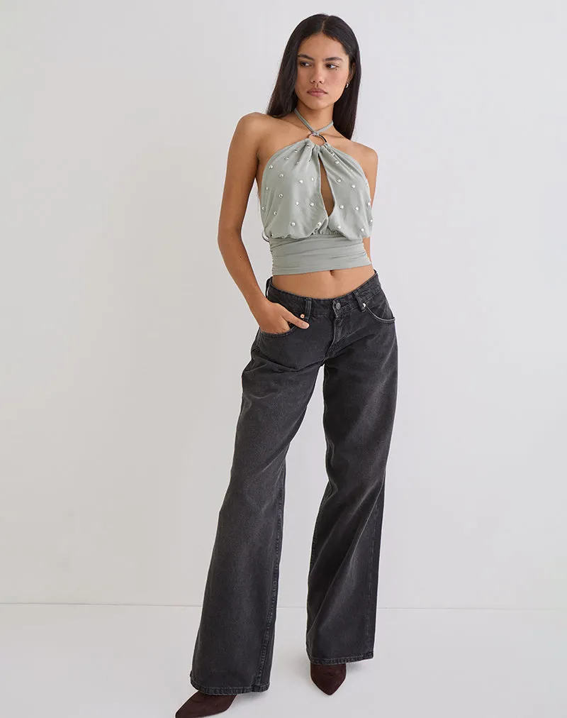 Karise Plunge Top in Cupro Light Grey sold by Motel Rocks product image thumbnail 3
