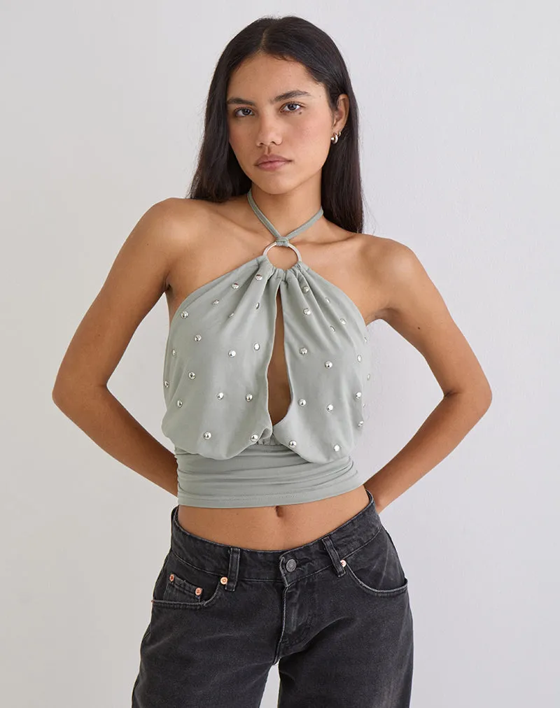 Karise Plunge Top in Cupro Light Grey sold by Motel Rocks product image thumbnail 5