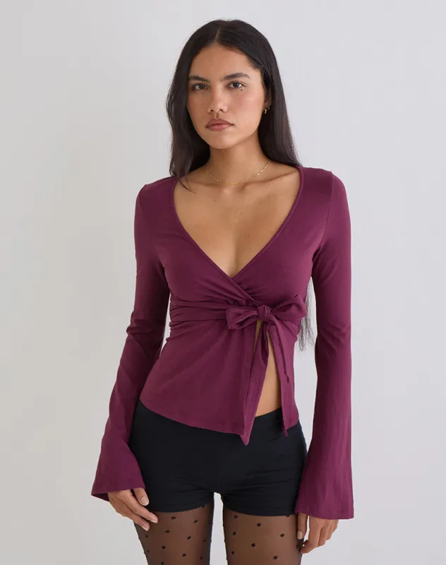 Lamae Wrap Top in Deep Purple made by Motel Rocks