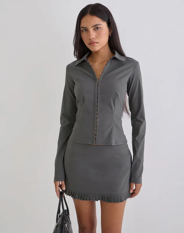 Alika Long Sleeve Top in Tailoring Slate Grey sold by Motel Rocks