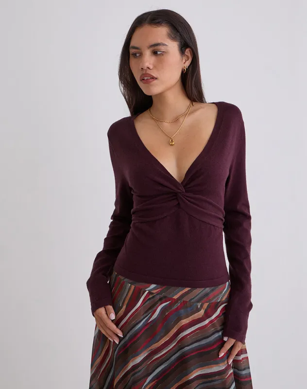 Yenari Long Sleeve Twist Top in Knit Plum made by Motel Rocks