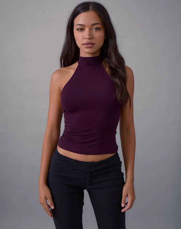 Galile High Neck Top in Jersey Fig made by Motel Rocks