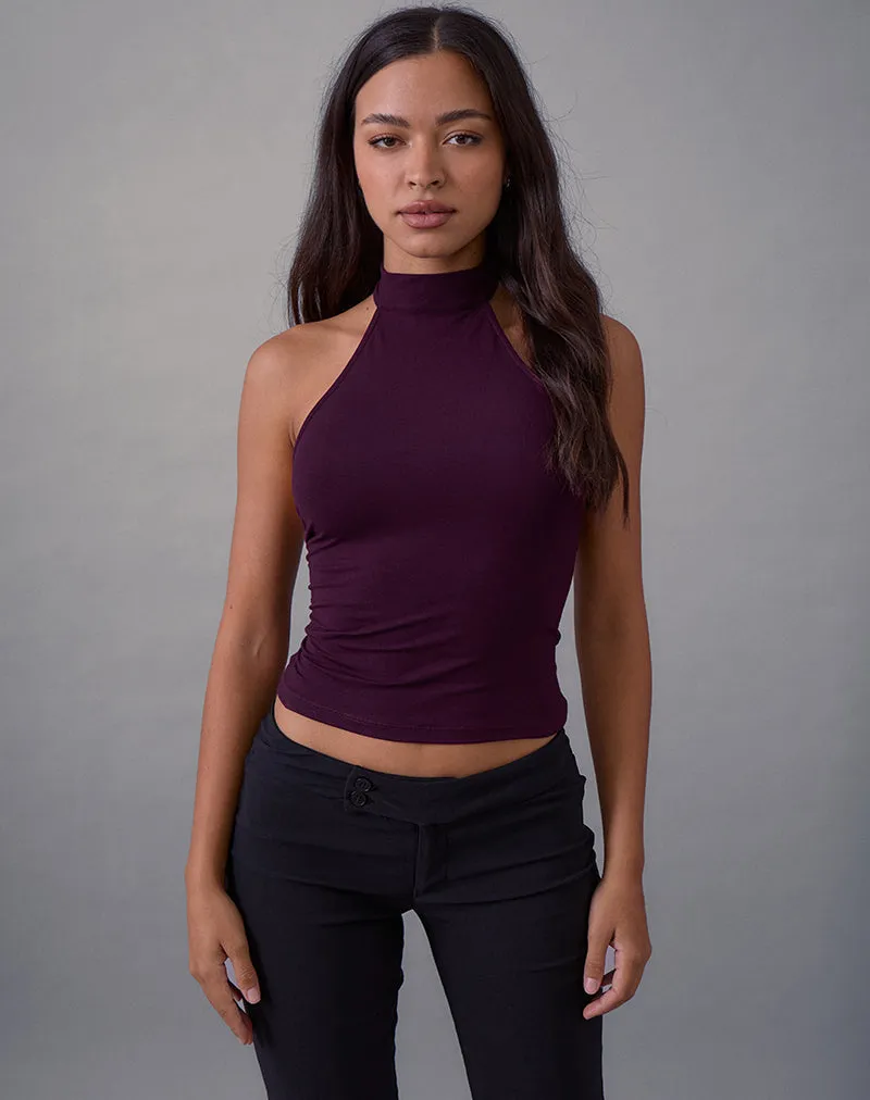 Galile High Neck Top in Jersey Fig sold by Motel Rocks