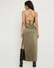 Salazar Halter Neck Maxi Dress in Satin Dark Olive sold by Motel Rocks