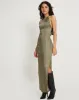 Salazar Halter Neck Maxi Dress in Satin Dark Olive sold by Motel Rocks