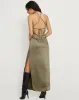 Salazar Halter Neck Maxi Dress in Satin Dark Olive sold by Motel Rocks