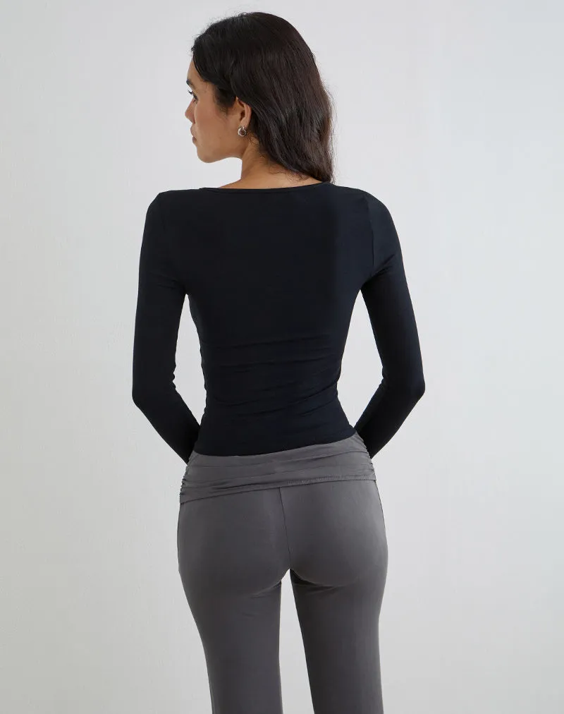 Kalais Long Sleeve Twisted Neckline Top in Black sold by Motel Rocks product image thumbnail 4