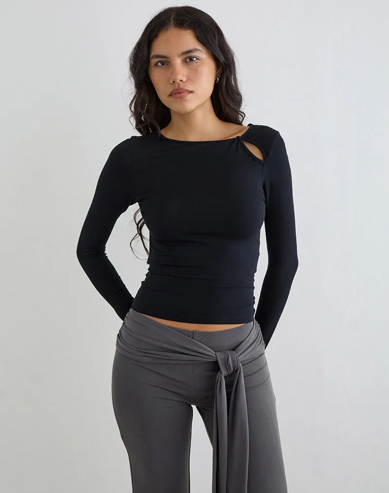 Kalais Long Sleeve Twisted Neckline Top in Black sold by Motel Rocks product image thumbnail 3