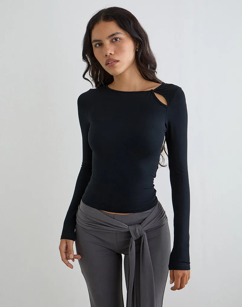 Kalais Long Sleeve Twisted Neckline Top in Black sold by Motel Rocks product image thumbnail 5