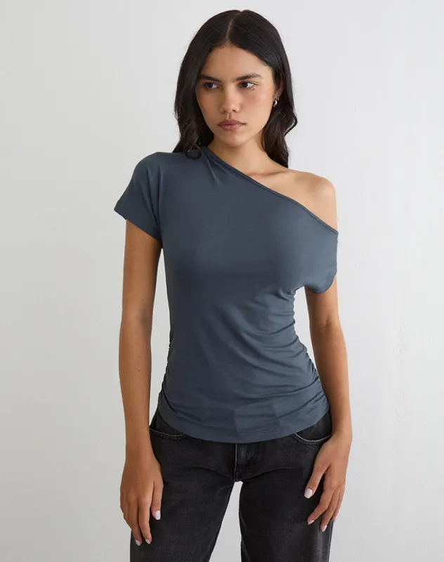Danama One Shoulder Top in Jersey Ocean Storm made by Motel Rocks