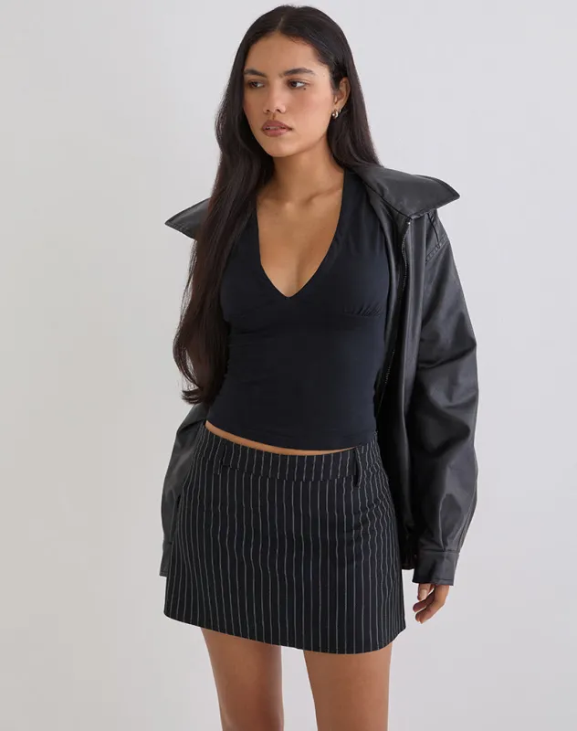 Carlin Mini Skirt in Tailoring Pinstripe Black made by Motel Rocks