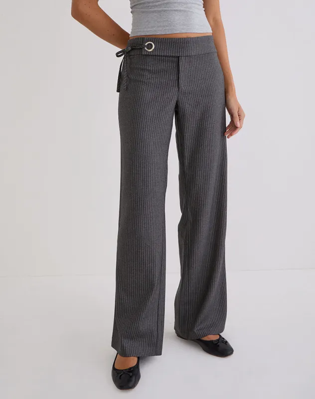 Tova Tie Tailoring Trousers in Pinstripe Grey sold by Motel Rocks