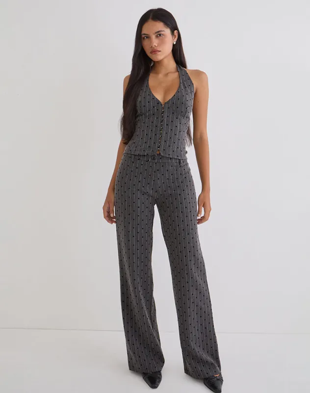 Tatina Trouser in Charcoal with Polka Pinstripe sold by Motel Rocks