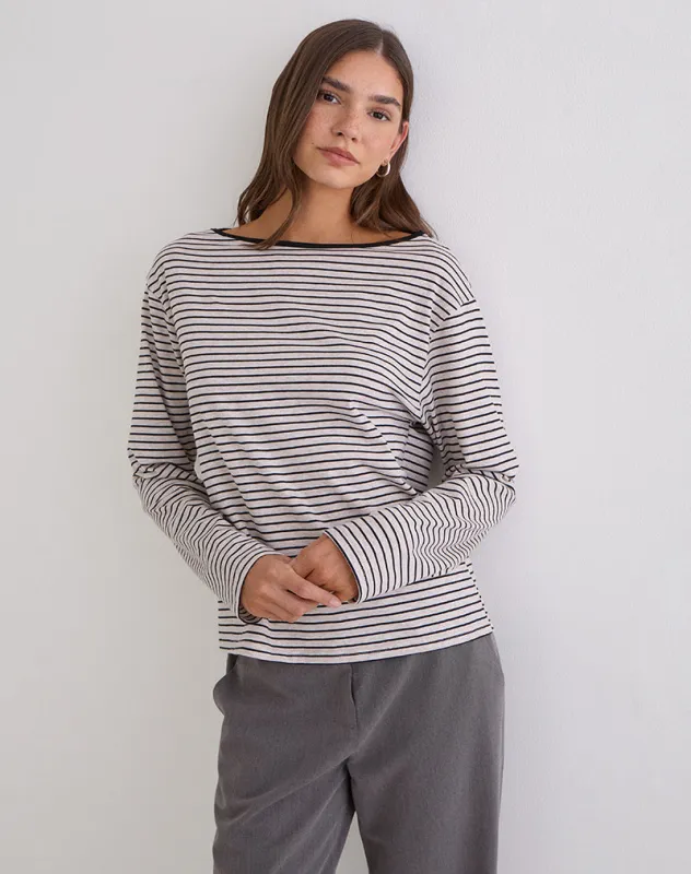 Kumiko Long Sleeve Top in Jersey Grey and Black made by Motel Rocks