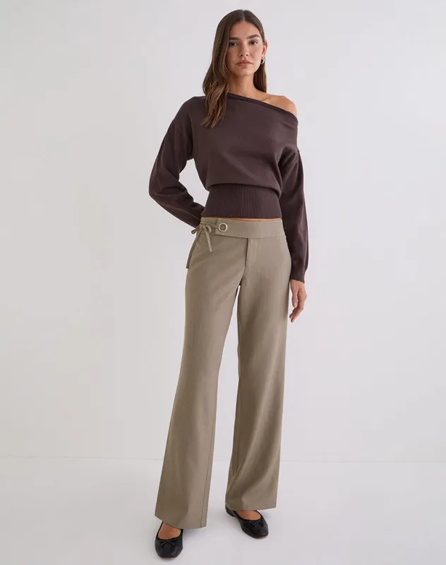 Tova Tie Tailoring Trouser in Khaki Beige sold by Motel Rocks