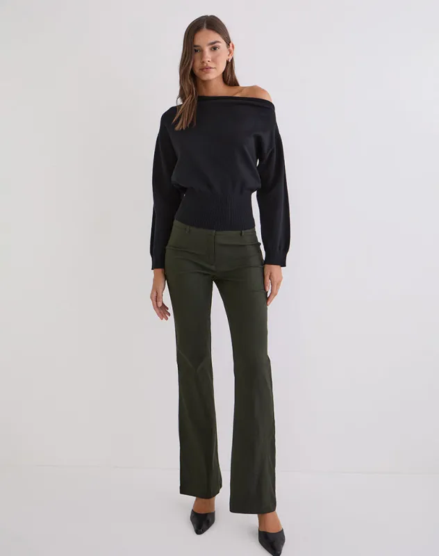 Darias Low Rise Flare Trouser in Dark Khaki made by Motel Rocks