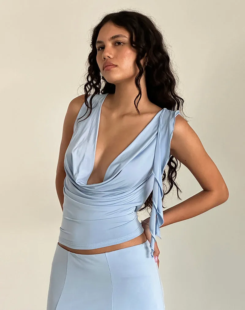 Saylor Sleeveless Top in Slinky Sky Blue sold by Motel Rocks